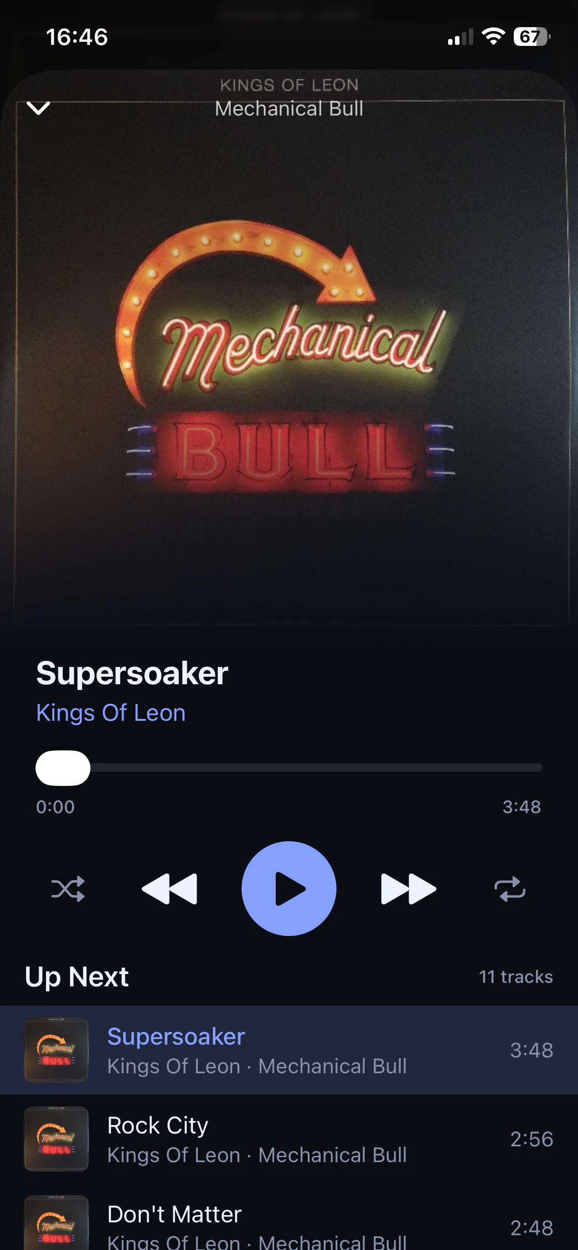 After2AM Audio on iPhone showing Now Playing and the Up Next queue